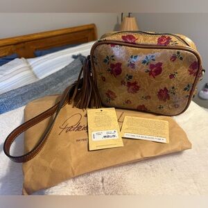 Patricia Nash Tan Crossbody with Red Floral Print and Tassel